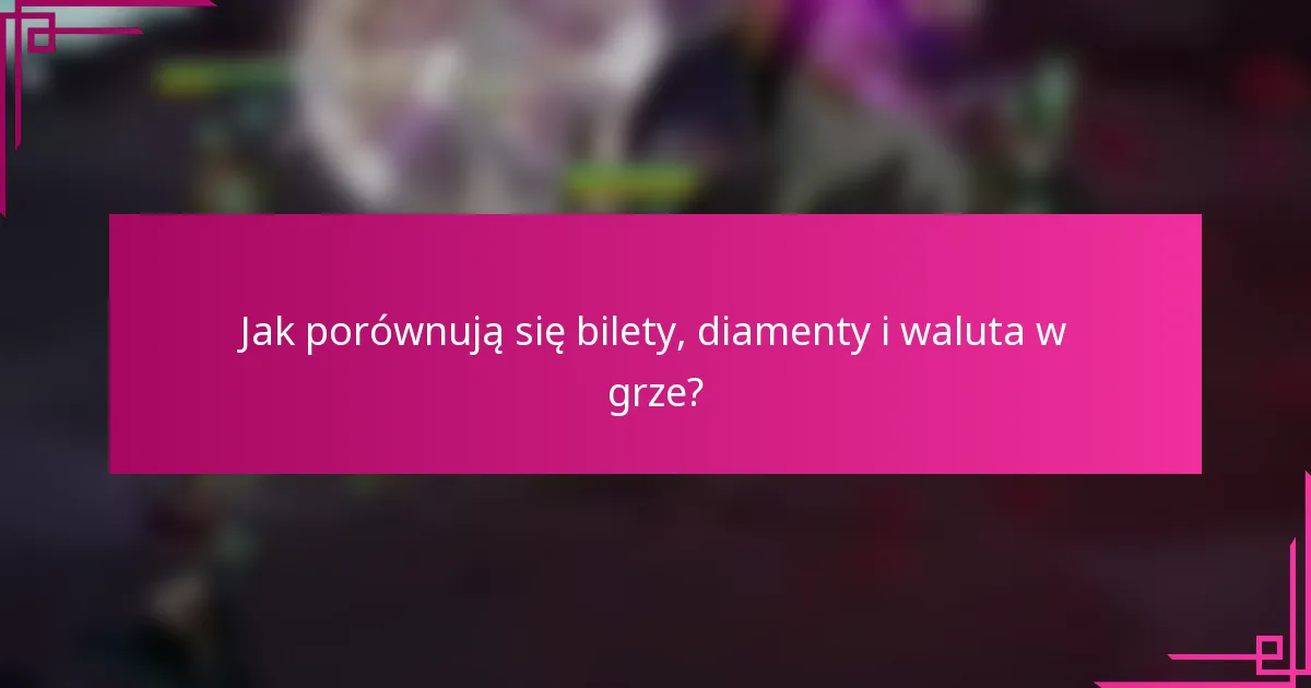 Jak porównują się bilety, diamenty i waluta w grze?